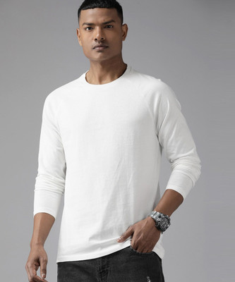 Roadster Solid Men Round Neck White T-Shirt