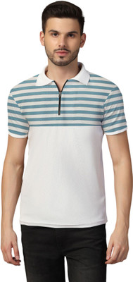 tfurnish Striped Men Polo Neck Blue T-Shirt