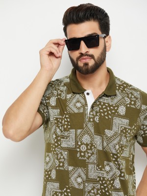 XFOX Printed Men Polo Neck Dark Green T-Shirt