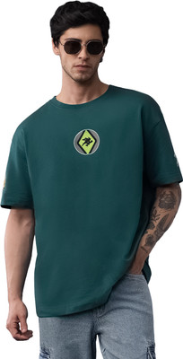 The Souled Store Cartoon, Solid Men Round Neck Dark Green T-Shirt