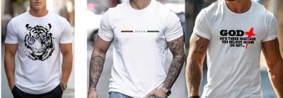 GP GARMENTS Printed Men Round Neck White T-Shirt