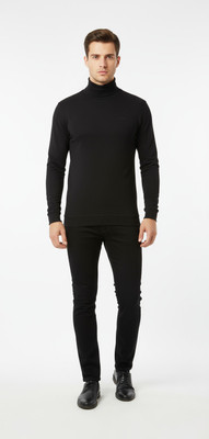 fashionfires Solid Men High Neck Black T-Shirt