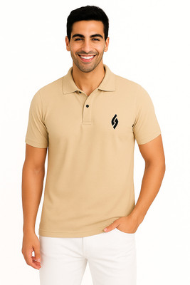 Expert Choice Solid Men Polo Neck Beige T-Shirt