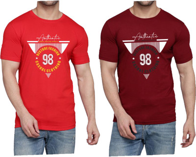 WOOSTRO Graphic Print Men Round Neck Red, Maroon T-Shirt