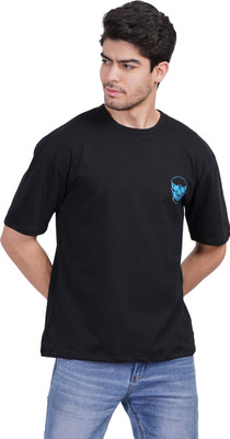 Styvibe Solid Men Round Neck Navy Blue T-Shirt