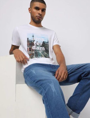 French Connection Printed Men Round Neck White T-Shirt