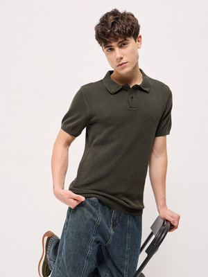 THE BEAR HOUSE Solid Men Polo Neck Green T-Shirt