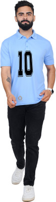 TAJNAN Typography Men Polo Neck Blue T-Shirt