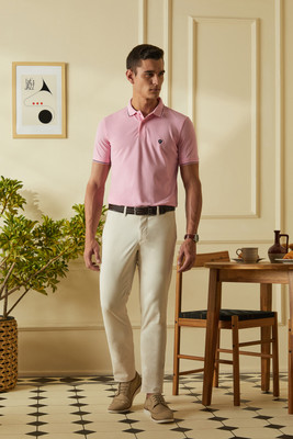 VAN HEUSEN Solid Men Polo Neck Pink T-Shirt