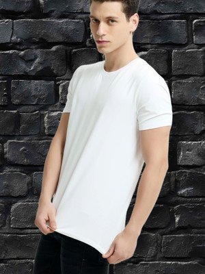 Style Nest Solid Men Round Neck White T-Shirt