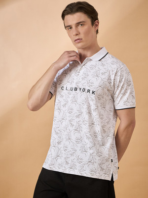 Club York Printed Men Polo Neck White T-Shirt