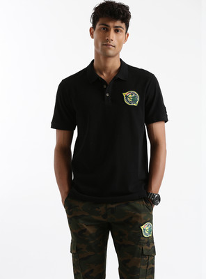 WROGN Solid Men Polo Neck Black T-Shirt