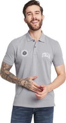 Octave Solid Men Polo Neck Grey T-Shirt