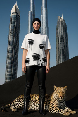 Dr.Drip Graphic Print Women Round Neck White, Black T-Shirt