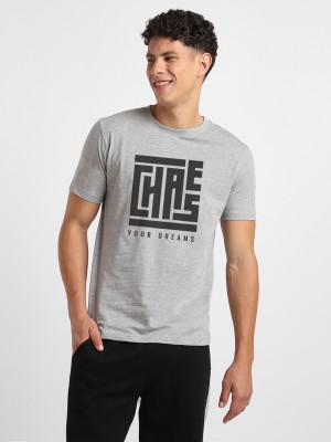 NOBERO Typography Men Round Neck Grey T-Shirt