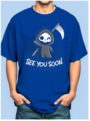 BLOSSOMTRADER Printed Men Round Neck Blue T-Shirt