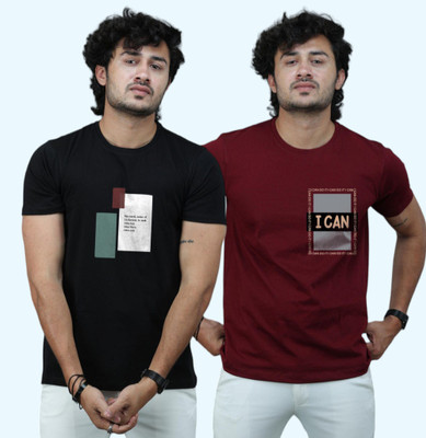 MAYUR CLOTHING Graphic Print Men Round Neck Black, Maroon T-Shirt