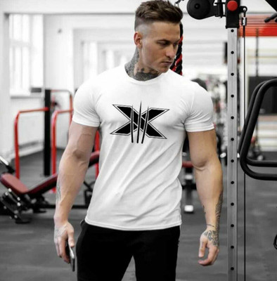 SPOWEARY Printed, Self Design Men Round Neck White T-Shirt