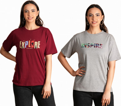 METRONAUT Printed Women Round Neck Multicolor T-Shirt