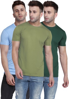 TQH Solid Men Round Neck Light Green, Light Blue, Dark Green T-Shirt