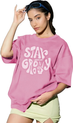 LWEXS Graphic Print Women Round Neck Pink T-Shirt