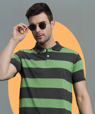 GETGOLF Striped Men Polo Neck Grey T-Shirt