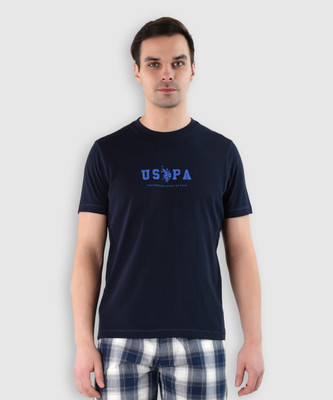 U.S. POLO ASSN. Typography Men Round Neck Navy Blue T-Shirt