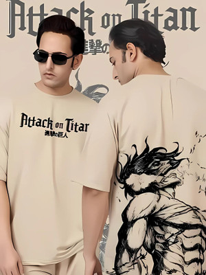 Crazybee - CB Graphic Print Men Round Neck Beige T-Shirt