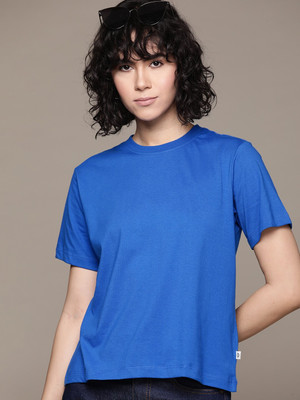 Roadster Solid Women Round Neck Blue T-Shirt