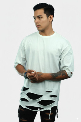 R World Solid Men Round Neck White T-Shirt