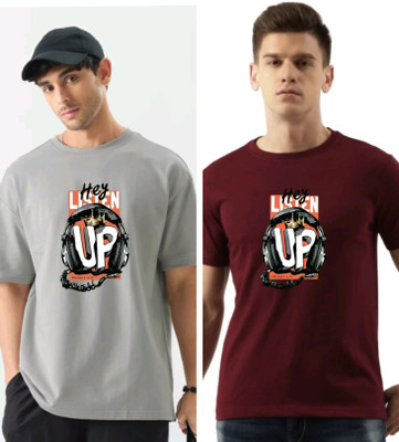MAHAKAAL CREATION Printed Men Round Neck Maroon, Grey T-Shirt