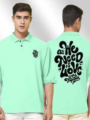 FTX Printed Men Polo Neck Light Green T-Shirt