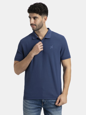 JOCKEY Solid Men Polo Neck Navy Blue T-Shirt