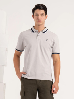 RED TAPE Solid Men Polo Neck Grey T-Shirt