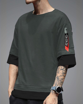 EyeBogler Solid Men Round Neck Grey T-Shirt