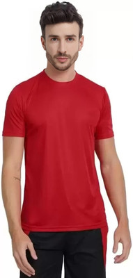 PicPok Solid Men Round Neck Red T-Shirt