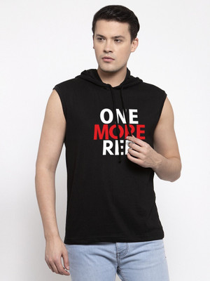 FRISKERS Graphic Print Men Hooded Neck Black T-Shirt