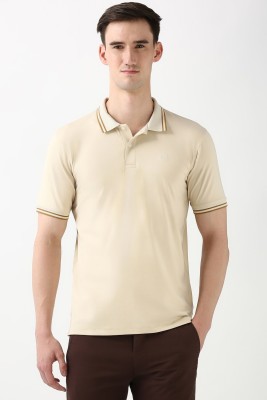 PETER ENGLAND Solid Men Polo Neck Beige T-Shirt