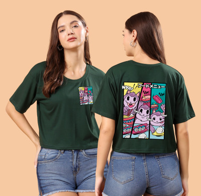 CORSICA Graphic Print Women Round Neck Dark Green T-Shirt