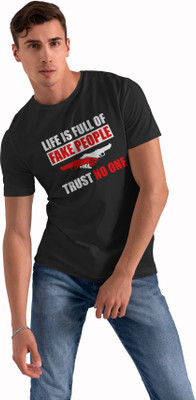 Yes Fashion Printed Men Round Neck Black T-Shirt