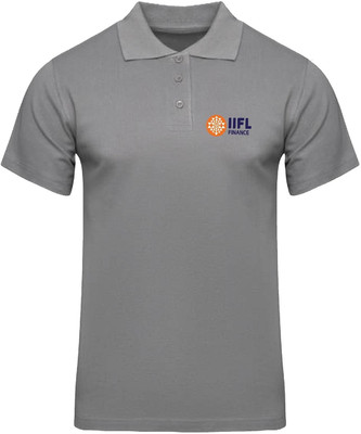 PrintHolic Solid Men Polo Neck Grey T-Shirt