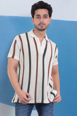LWALS Striped Men Polo Neck Multicolor T-Shirt