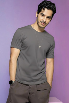 Adorbs Solid Men Round Neck Grey T-Shirt