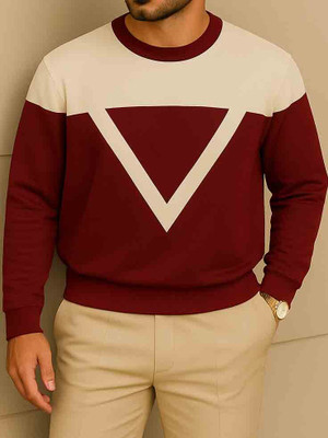 Try This Colorblock Men Round Neck Maroon T-Shirt