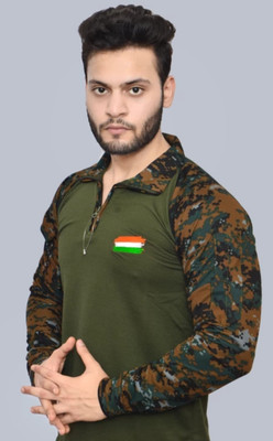 AR7 Printed Men Polo Neck Green T-Shirt