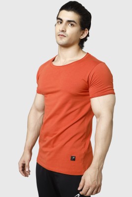 FuaarK Solid Men Scoop Neck Orange T-Shirt
