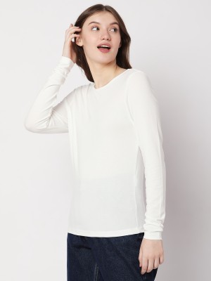 VERO MODA Solid Women Round Neck White T-Shirt