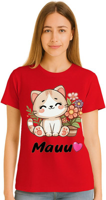 DGC Printed Women Round Neck Red T-Shirt