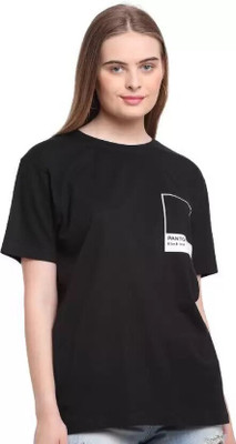 SPOWEARY Printed Women Round Neck Black T-Shirt