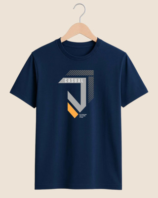 DRIPTHREAD Printed Men Crew Neck Navy Blue T-Shirt